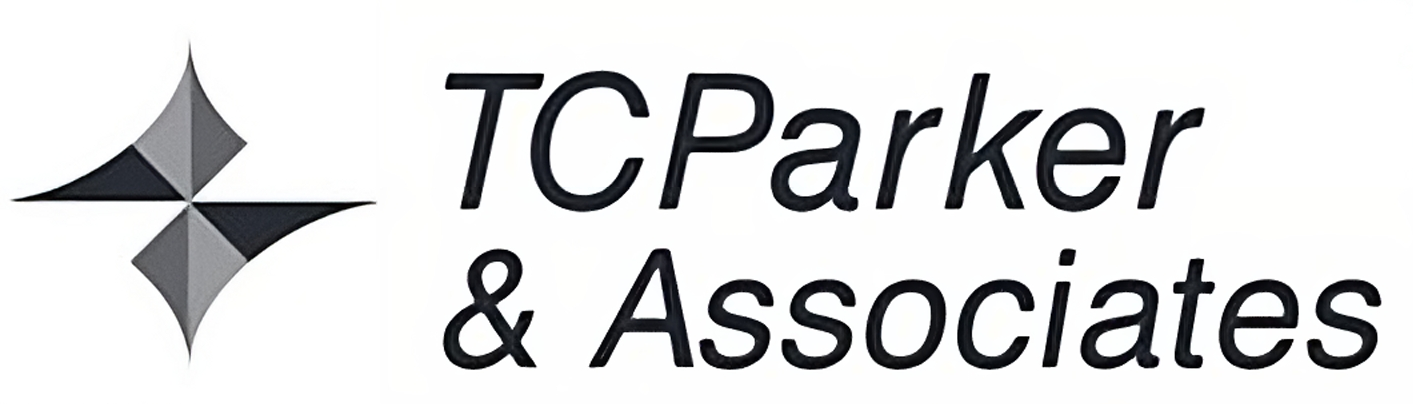 A black and white logo of the tcp partners & associates.