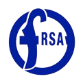 A blue logo of the r. S. A.